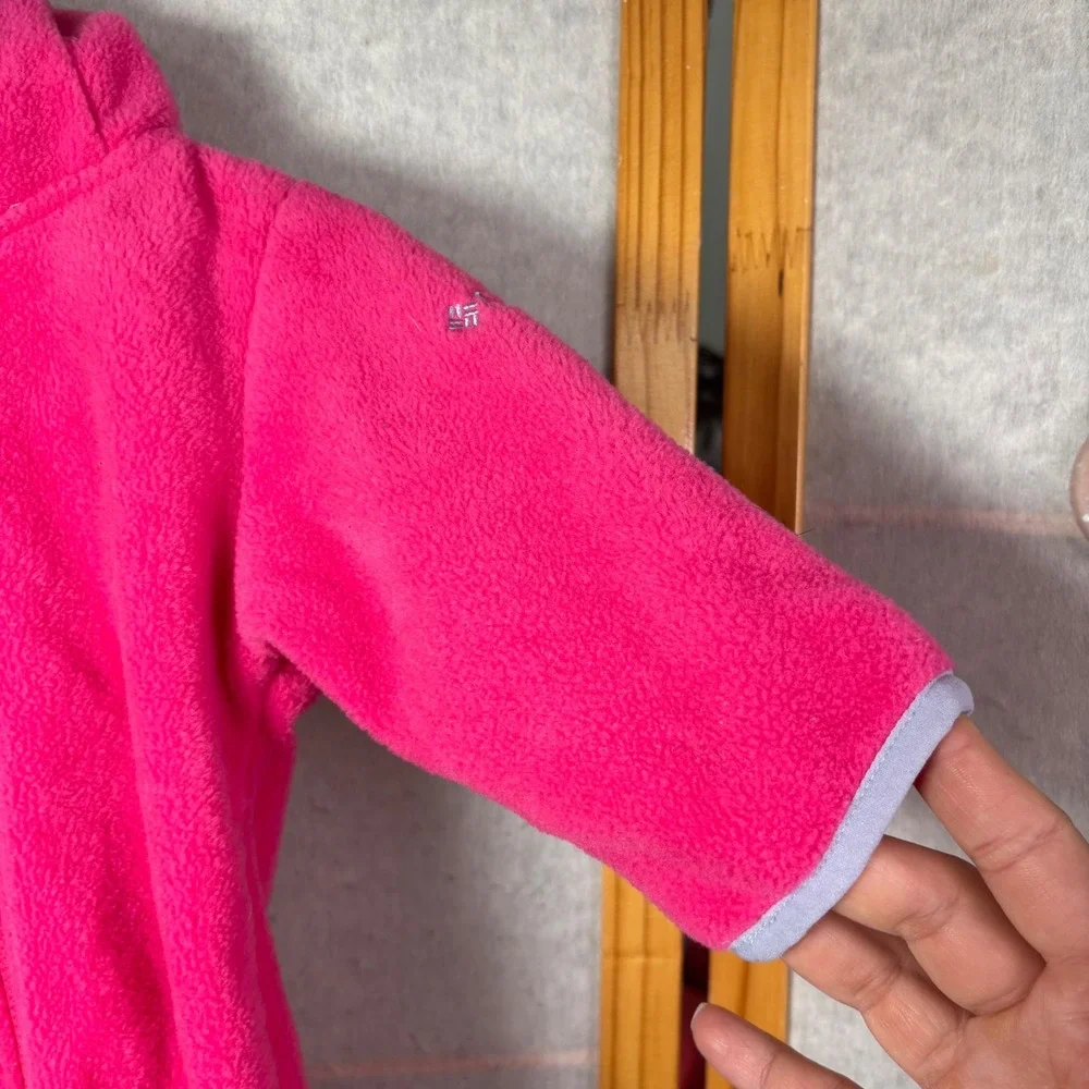 Columbia Fleece Bunting 0-3 Months Pink Hooded Bear Ears‎ Zip Up Snowsuit